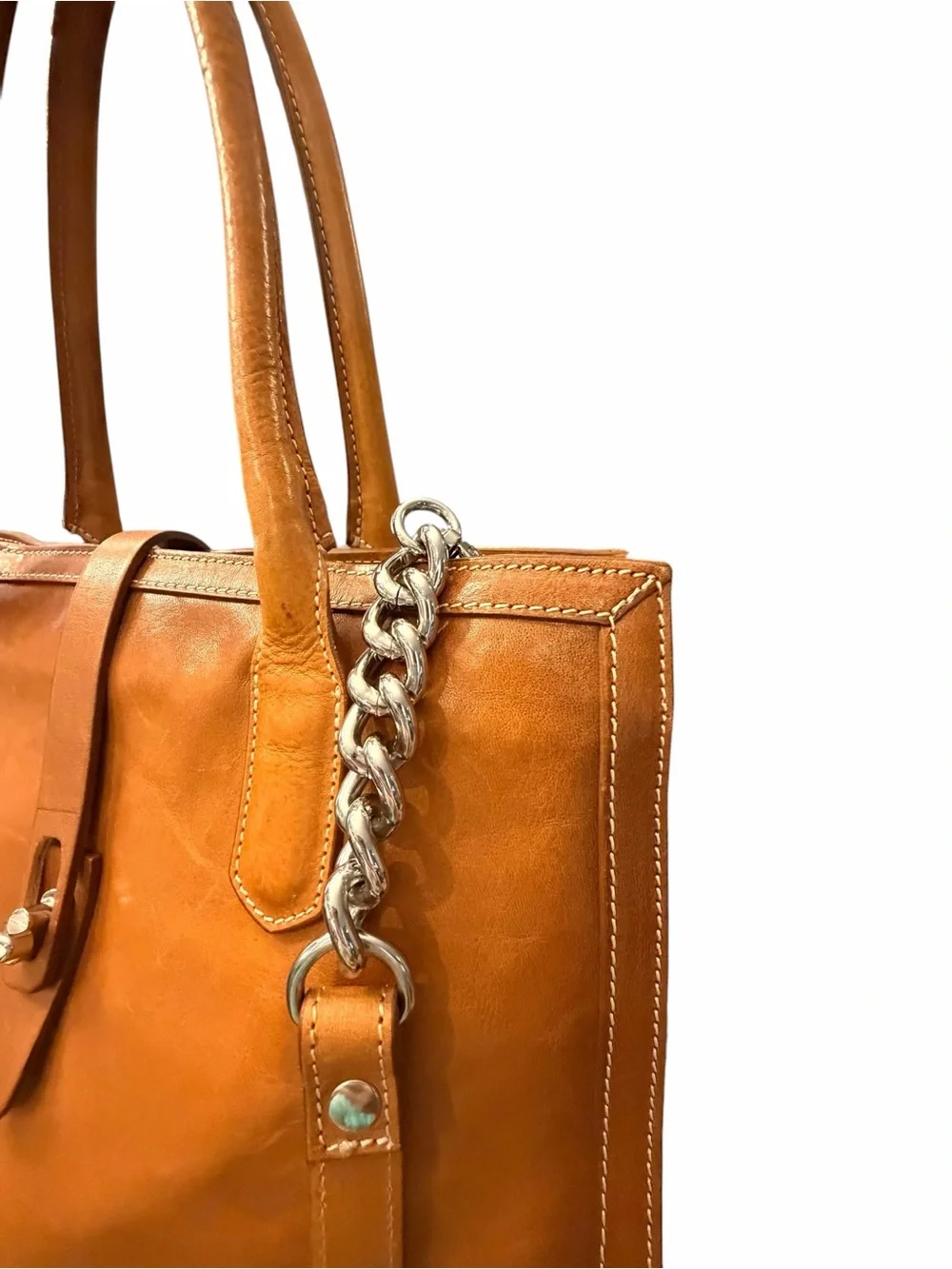 Cavalcanti Italian Satchel Shoulder Bag Cognac Brown Burnished Leather Western